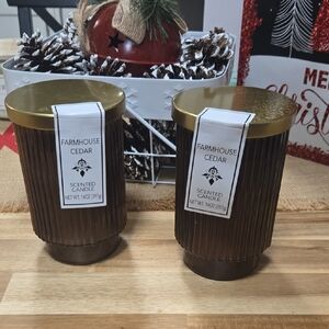 Greenbrier International Farmhouse Cedar Scented Pillar Candle with Gold Lid
